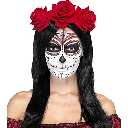 Smiffy'S 27744 Diadema Del Día De Muertos Con Rosas Rojas, Rojo, Tamaño Único , color/modelo surtido