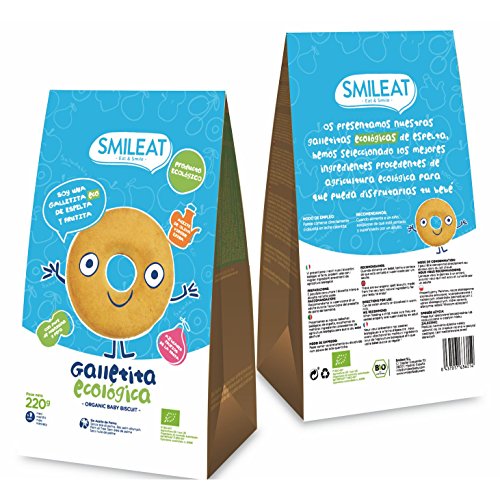 Smileat - Galletas Ecológicas De Espelta Y Manzana Con Aceite De Oliva Virgen Extra, pack de 6 x 220 gr. (Total 1320 gr.)