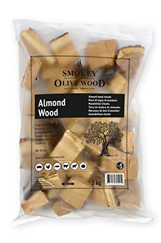 Smokey Olive Wood 5Kg, Tacos de Madera de Almendro para Barbacoa y ahumar, Talla 5 a 10cm