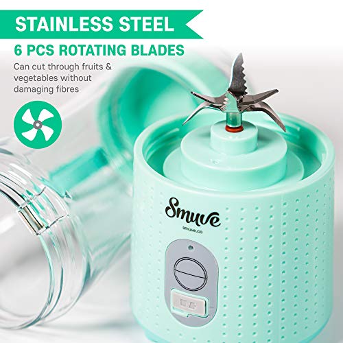 SMUVE |Batidora Portátil USB y Procesador de Comida |13oz |Batería Recargable |para Todo Tipo de Batido y Licuado en Casa |Oficina |Exteriores |Gimnasio |Compañero de Viaje (Teal)