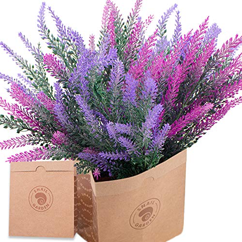 SnailGarden Lot de 6 Flores Artificiales de Lavanda,Ramo de Lavanda & Bolsa de Papel Marrón pour Mariage,Fiançailles,Décoration Intérieure ou Extérieure