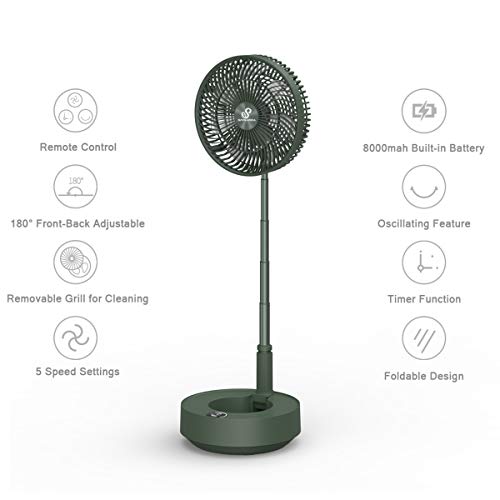 Snowpea Ventiladores de Mesa Ventilador de Habitación Oscilante Portátil Ventilador USB Plegable con Batería de 8000mAh 5 Velocidades para Camping Oficina (Verde)