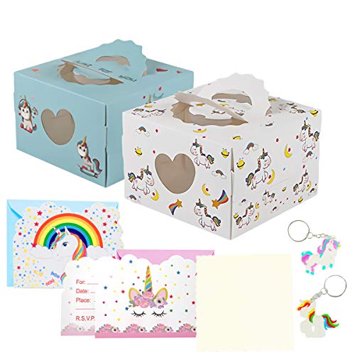 SNY 12 Cajas de Pastel de Unicornio Contenedores Individuales para Cupcakes, Recipientes de Pastel Desechables Cupcake Gift Cajas con Asa, Cajas para Pastel para Decoración de Fiesta de Cumpleaños