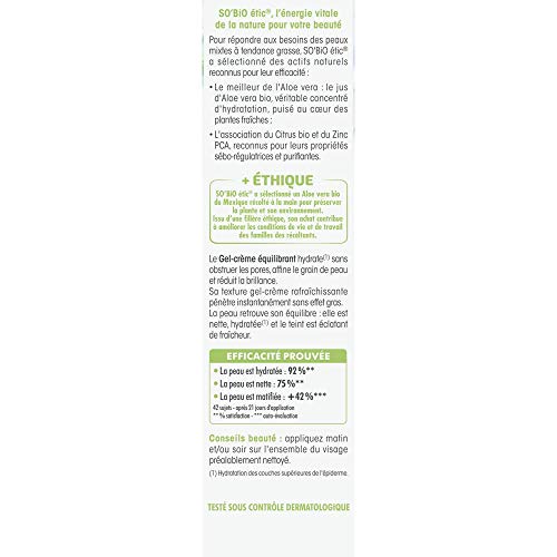 So'Bio Étic Crème Matifiante au Pur Jus d'Aloe Vera Bio Tube de 50 ml