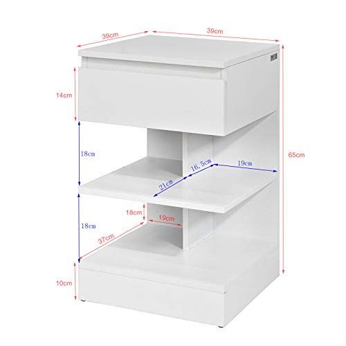 SoBuy® Mesita de Noche con 1 cajón y 2 estantes, Consola, Mesa Auxiliar para salón Comedor,FBT49-W,ES (Blanco)