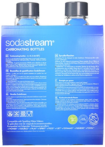 SodaStream - Juego de 2 Botellas para Carbonatar Agua (1 L), Gris