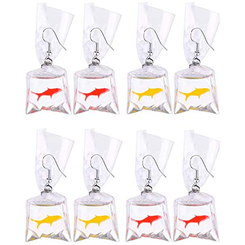 SODIAL 4 Parejas De Resina Pendientes De Peces De Colores Pendientes con Bolsa De Agua De Pescado para Mujeres y Ni？as