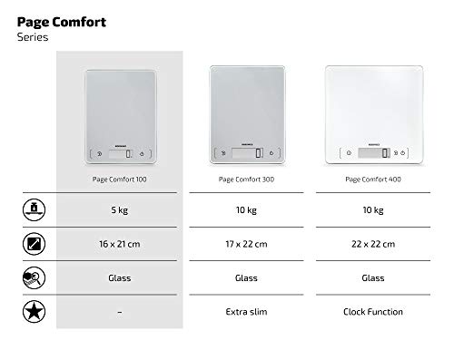 Soehnle Page Comfort 100 Báscula de Cocina Digital, Plata, 26,4 x 20,8 x 3,3 cm