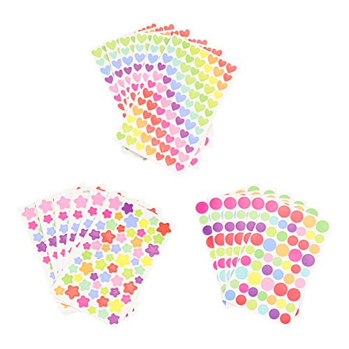 Sofecto - 18 hojas de colores decorativos con diseño de corazón, puntos, estrellas, pegatinas adhesivas para manualidades infantiles, papel de colores para agenda (3 estilos cada 6 hojas)