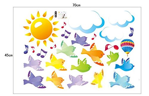 Sol nube pájaros Pegatinas de colores Desmontable Pegatinas de pared Calcomanía Decoración para el hogar para niños