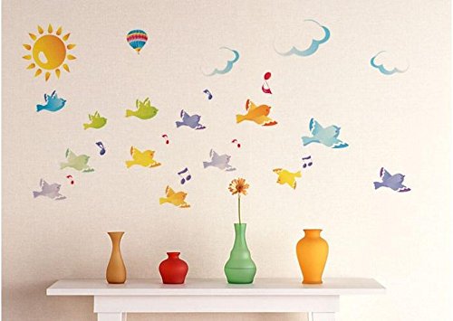 Sol nube pájaros Pegatinas de colores Desmontable Pegatinas de pared Calcomanía Decoración para el hogar para niños