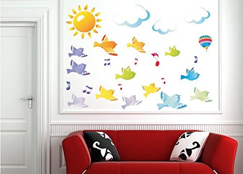 Sol nube pájaros Pegatinas de colores Desmontable Pegatinas de pared Calcomanía Decoración para el hogar para niños