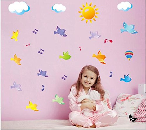 Sol nube pájaros Pegatinas de colores Desmontable Pegatinas de pared Calcomanía Decoración para el hogar para niños