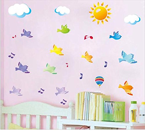 Sol nube pájaros Pegatinas de colores Desmontable Pegatinas de pared Calcomanía Decoración para el hogar para niños