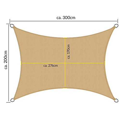 Sol Royal SolVision PS9 Vela de Sombra Toldo Parasol 300x200 cm PES Repelente del Agua Arena protección UV