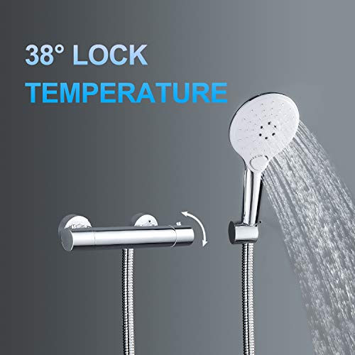 Solepearl Grifo Termostático de Ducha Grifos de Bañera Mezclador Termostático Baño con Cuerpo de cobre Grifo Monomando de Ducha con Termostato Incorporado a Temperatura 20-50 ℃, Plateado