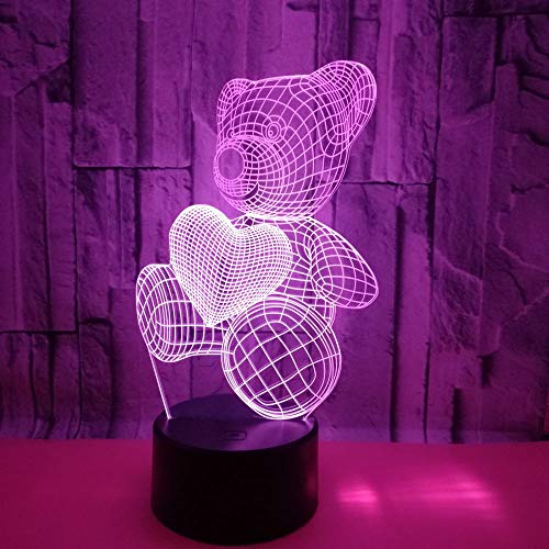 Solo 1 pieza Venta caliente Loving Bear 3d Lámpara colorida Luz nocturna gradual Led Touch Gift Lámparas de mesa de visión 3d para sala de estar Lámpara de escritorio