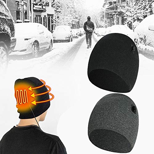 Sombrero eléctrico caliente calentado, gorro de invierno de punto de calavera sólido recargable calentado para esquí, senderismo, pala nieve, pesca en hielo, montar a caballo