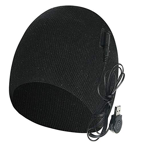 Sombrero eléctrico caliente calentado, gorro de invierno de punto de calavera sólido recargable calentado para esquí, senderismo, pala nieve, pesca en hielo, montar a caballo