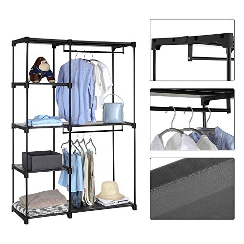 SONGMICS Armario Independiente, Armario Plegable, Perchero con Barras de Confección, Organizador de Ropa, Guardarropa, para Dormitorio, Estudio, 112 x 43 x 165 cm, Negro RYG24BK