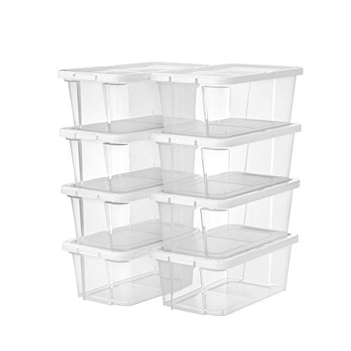 SONGMICS Cajas de Zapatos con Tapas, Juego de 8, Organizador de Zapatos Apilable, Contenedor de Almacenamiento Versátil para Zapatos y Artesanías, Talla hasta 41, Transparente LSP11WT