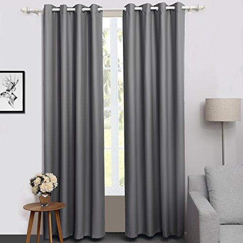 SONGMICS Cortinas de 2 Piezas, Cortina Ocultante con 8 Ojales, 145 x 245 cm, Gris Plateado LRB245G-2