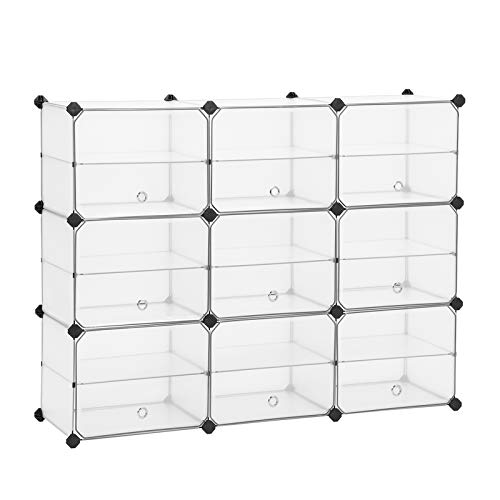 SONGMICS Cubo de Almacenamiento con Puertas, Zapatero, Organizador de Plástico con Separadores, Mazo de Goma Incluido, para Armario, Sala, Dormitorio, Blanco LPC502W