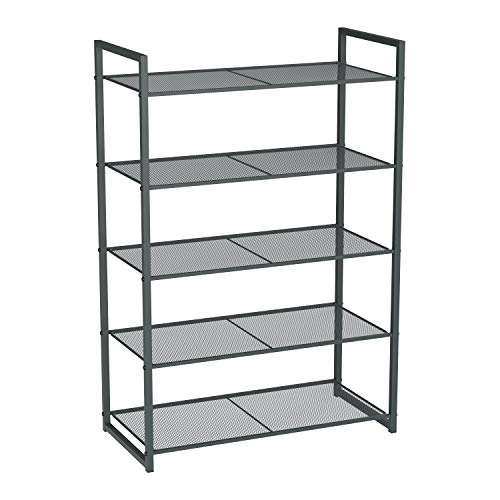 SONGMICS Estante para Zapatos de 5 Niveles, Organizador de Zapatos Apilable, 15-20 Pares de Zapatos, Estante Metálico para Zapatos, 63 x 30 x 92 cm (Largo x Ancho x Alto), Gris Ahumado LMR85GC