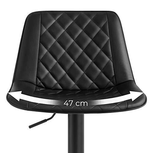 SONGMICS Juego de 2 Taburetes de Bar, Altura Ajustable, con Respaldo, Asiento Acolchado, Reposapiés Metálicos, PU, en Sala de Estar y el Restaurante, Capacidad de Carga 120 kg, Negro LJB073B01