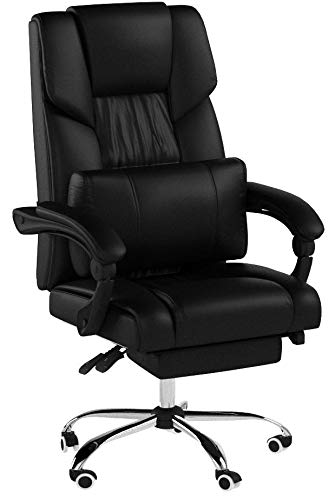 Songmics OBG71B Racing -Silla de Escritorio/ Computadora Ergonómica con Reposapiés Plegable, PU, Metal Cromado, color Negro 150 kg