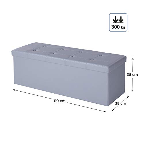 SONGMICS Otomana de Almacenamiento, Banco Acolchado, Taburete para Extremo de Cama y Asiento Plegable, Capacidad de 120 Litros, capacidad para hasta 300Kg, Gris LSF70GY