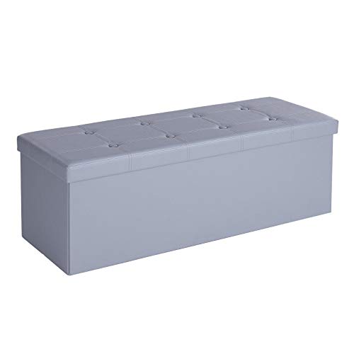 SONGMICS Otomana de Almacenamiento, Banco Acolchado, Taburete para Extremo de Cama y Asiento Plegable, Capacidad de 120 Litros, capacidad para hasta 300Kg, Gris LSF70GY