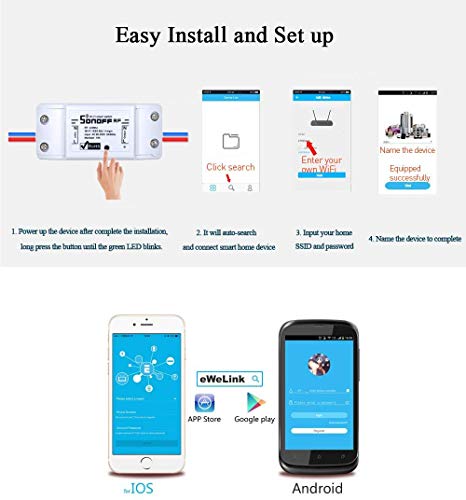 Sonoff Basic R2 - Interruptor Inteligente Universal con Mando a Distancia WiFi y Temporizador para Hacer uno Mismo a través de iOS Android 10 A/2200 W, Blanco… (2 Pack)