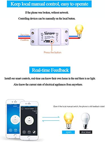 Sonoff Basic R2 - Interruptor Inteligente Universal con Mando a Distancia WiFi y Temporizador para Hacer uno Mismo a través de iOS Android 10 A/2200 W, Blanco… (2 Pack)