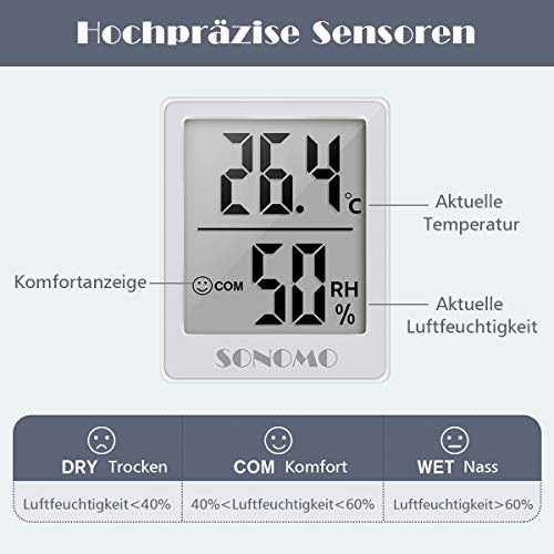 Sonomo - Termómetro e higrómetro, 3 unidades e higrómetro interior, termómetro digital, medidor de humedad para interiores, salón, habitación de bebé, oficina, Blanco