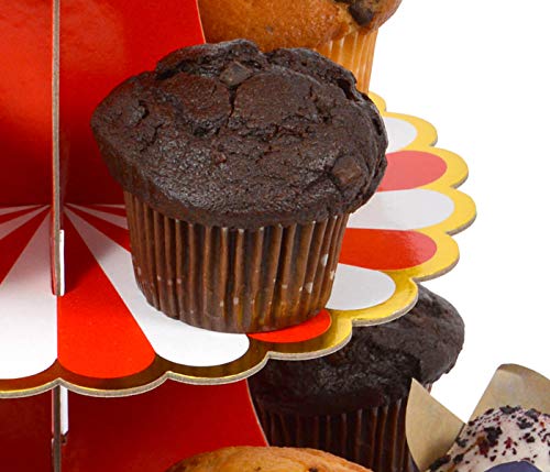 Soporte de 3 pisos para magdalenas para cupcakes de cartón de 3 pisos, para fiestas de bebé, soporte para tartas, soporte de cartón, soporte para muffins grande rojo