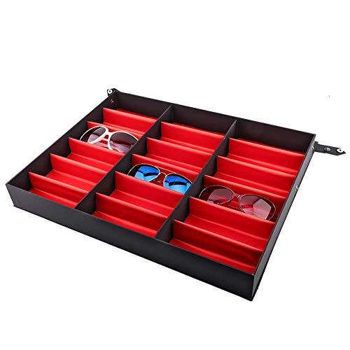 Soporte de exhibición de gafas Greensen, caja de almacenamiento de gafas de sol de 18 rejillas, organizador de joyas para gafas, caja de almacenamiento de gafas con protección contra el polvo, vitrina