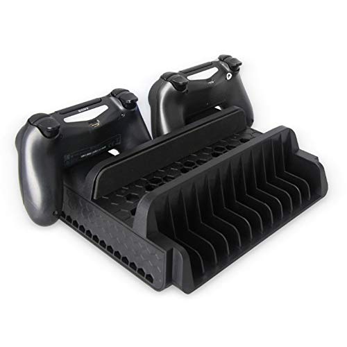 Soporte de refrigeración 3 en 1 para PS4 / PS4 Pro / PS4 Slim, 3 ventiladores de refrigeración silenciosos, soporte integrado, 2 cargadores de controlador + 12 tarjetas de juego de almacenamiento