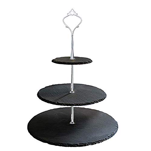 Soporte para tartas 3 en 1 de pizarra 100 % natural, bordes redondeados con nuevos accesorios, se puede utilizar como soporte de 3 niveles, 2 niveles y 1 nivel según tus necesidades