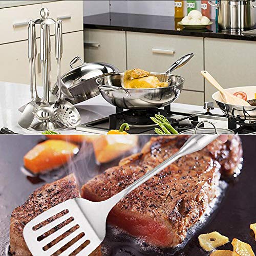 Soporte para utensilios de cocina de acero inoxidable con acabado mate, organizador de utensilios de cocina, soporte giratorio de 360 grados, soporte para carrusel