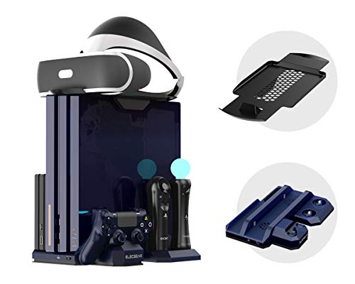 Soporte Vertical para Playstation - ElecGear PSVR Stand, Ventilador de Refrigeración, LED Estación de Carga Cargador de Controlador DualShock 4 y Move Controller Mando Charger para PS4, Slim y Pro