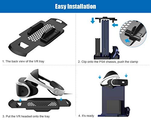 Soporte Vertical para Playstation - ElecGear PSVR Stand, Ventilador de Refrigeración, LED Estación de Carga Cargador de Controlador DualShock 4 y Move Controller Mando Charger para PS4, Slim y Pro