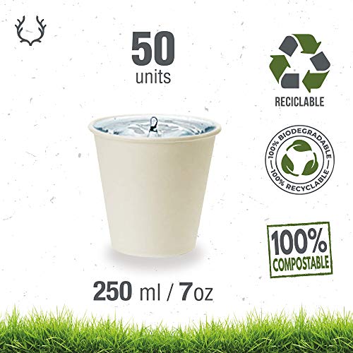 Soul Forest - Vasos Reciclables de Cartón 250 ml - Pack de Vasos Desechables Biodegradables para Agua, Zumo, Refrescos y Café con Leche - 50 Unidades