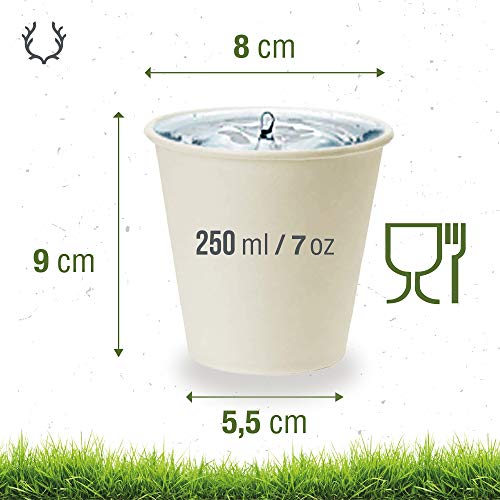 Soul Forest - Vasos Reciclables de Cartón 250 ml - Pack de Vasos Desechables Biodegradables para Agua, Zumo, Refrescos y Café con Leche - 50 Unidades