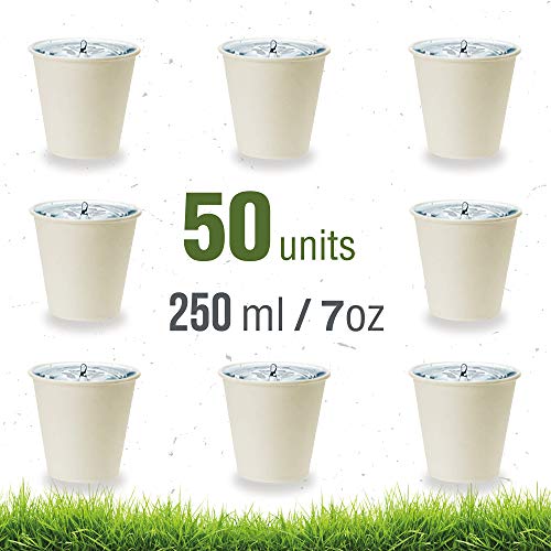 Soul Forest - Vasos Reciclables de Cartón 250 ml - Pack de Vasos Desechables Biodegradables para Agua, Zumo, Refrescos y Café con Leche - 50 Unidades