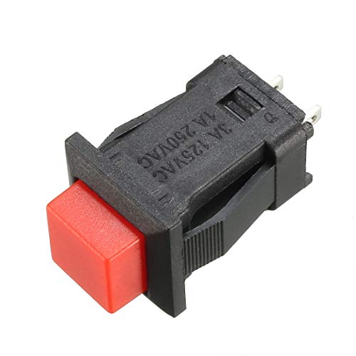 sourcing map 20 Pcs Interruptor de pulsador de bloqueo cuadrado rojo SPST NO Orificio de montaje de 12 mm