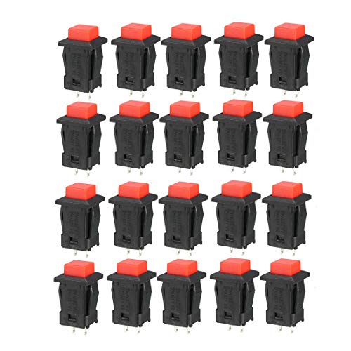 sourcing map 20 Pcs Interruptor de pulsador de bloqueo cuadrado rojo SPST NO Orificio de montaje de 12 mm