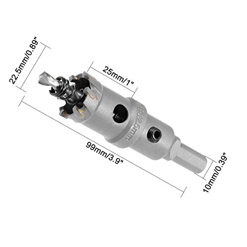 sourcing map Broca de Taladro de Sierra Cortadora de Agujeros de Carburo de aleación de acero inoxidable, 22,5 mm