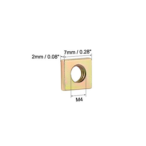 Sourcingmap - Juego de 50 tuercas cuadradas, M4 x 7 x 2 mm, color amarillo cincado