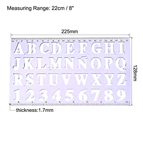 Sourcingmap – Números de alfabeto plantillas regla 22 cm 8 pulgadas métrica doble escala plástico herramienta de medición color al azar 1 Set